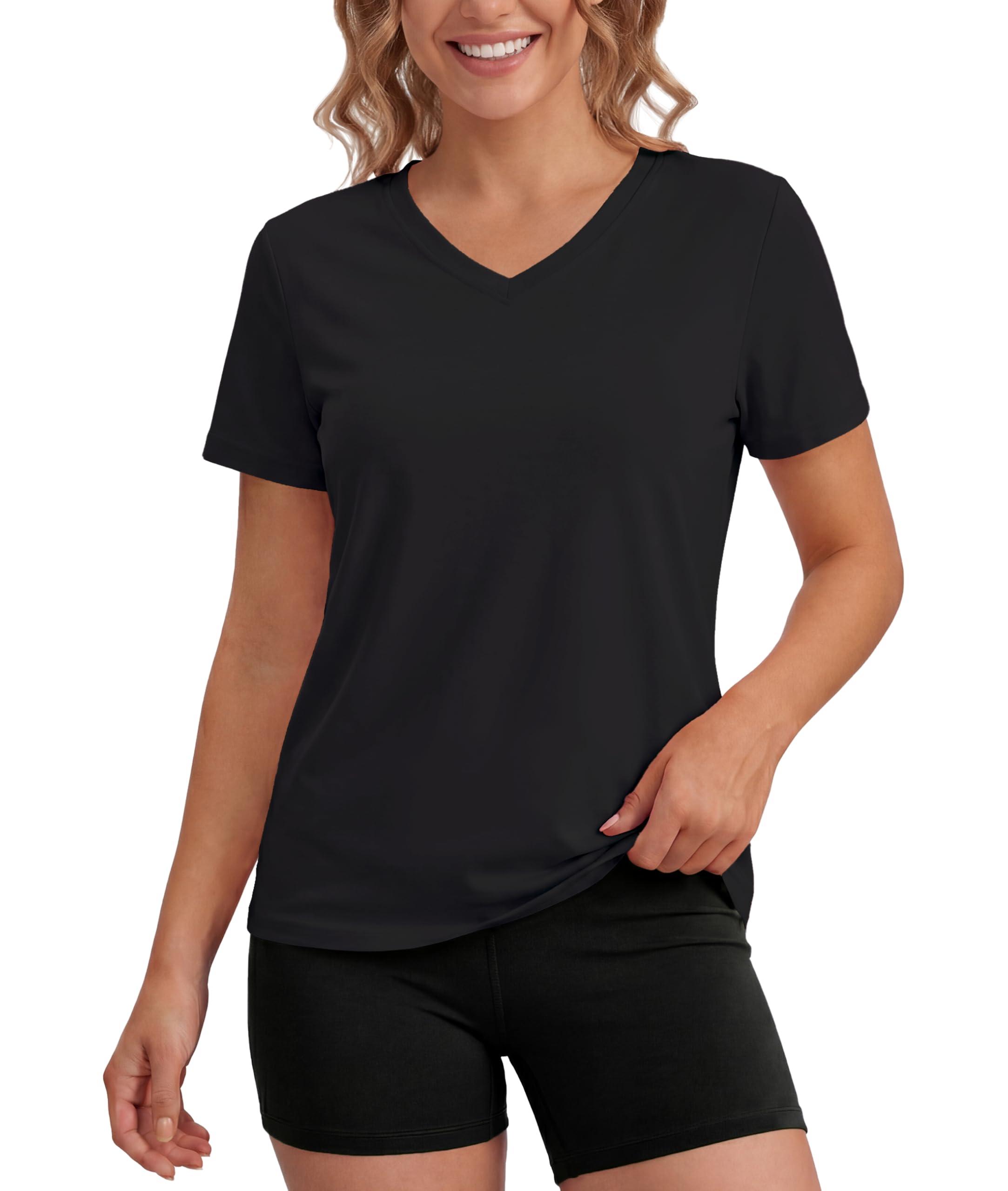 MAGCOMSEN T Shirt Damen Sportshirt Kurzarm UV Tshirt V Ausschnitt Rash Guard UV-Schutz UPF 50+ Fitness Activewear Tops