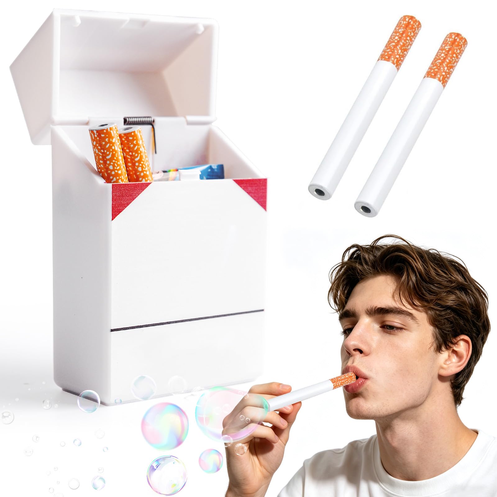 KutaKuta Blowing Bubble Cigarettes Stress Relief Toys, Realistic Bubble Puff Cigarette Machine for Adults with 1 Bag of Bubble Liquid, Bubble Cigarette for Men Women Party Gifts