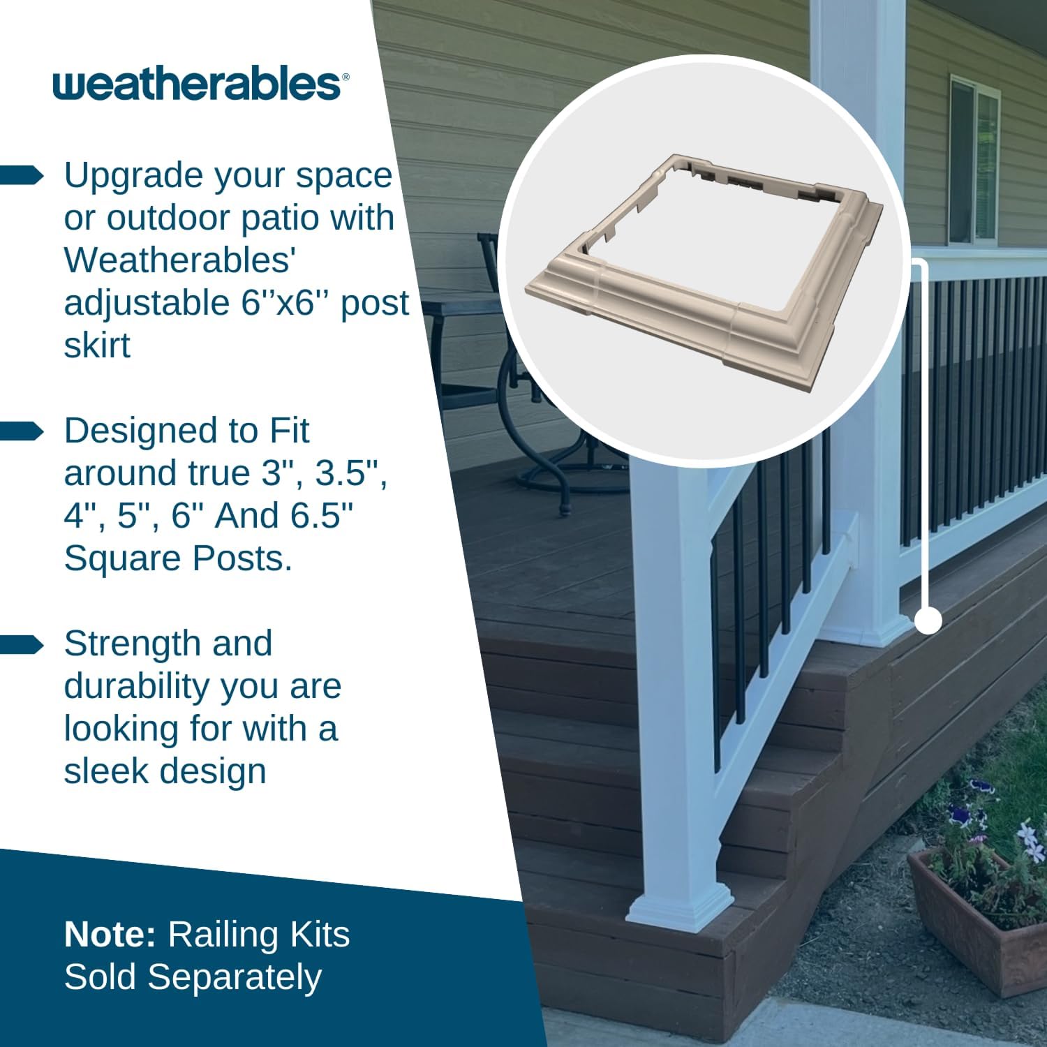 WEATHERABLES Adjustable Vinyl Skirt - Weatherproof Premium Vinyl with Easy Installation on Patios, Porches, Mailbox Posts, or Fence Posts (Khaki)