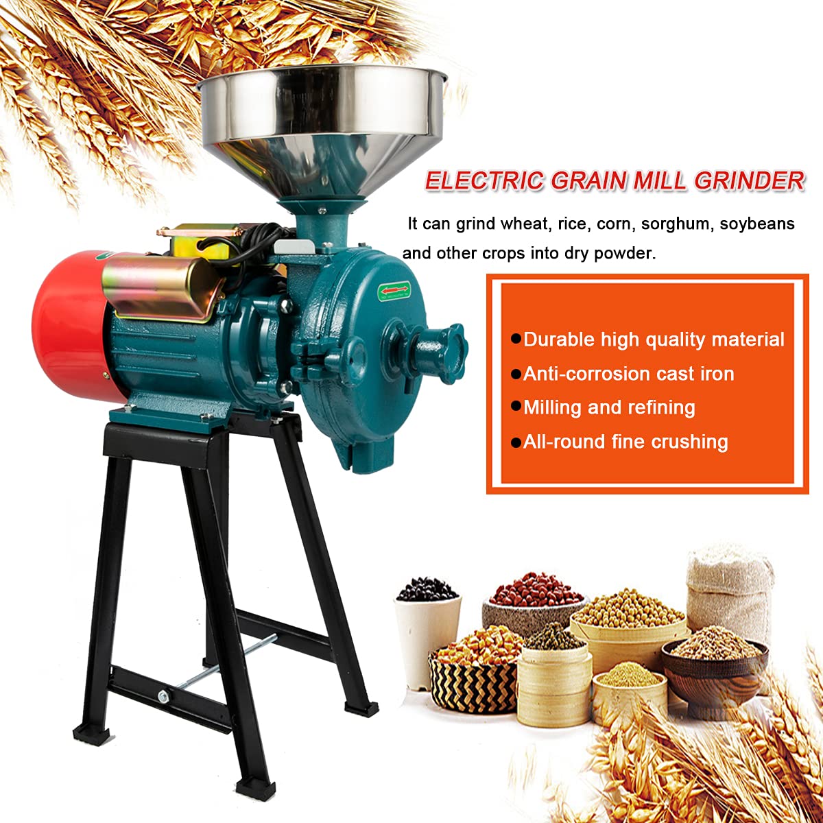 YILIKISS Grain Mill Grinder Electric Grain Grinder Dry and Wet Grain