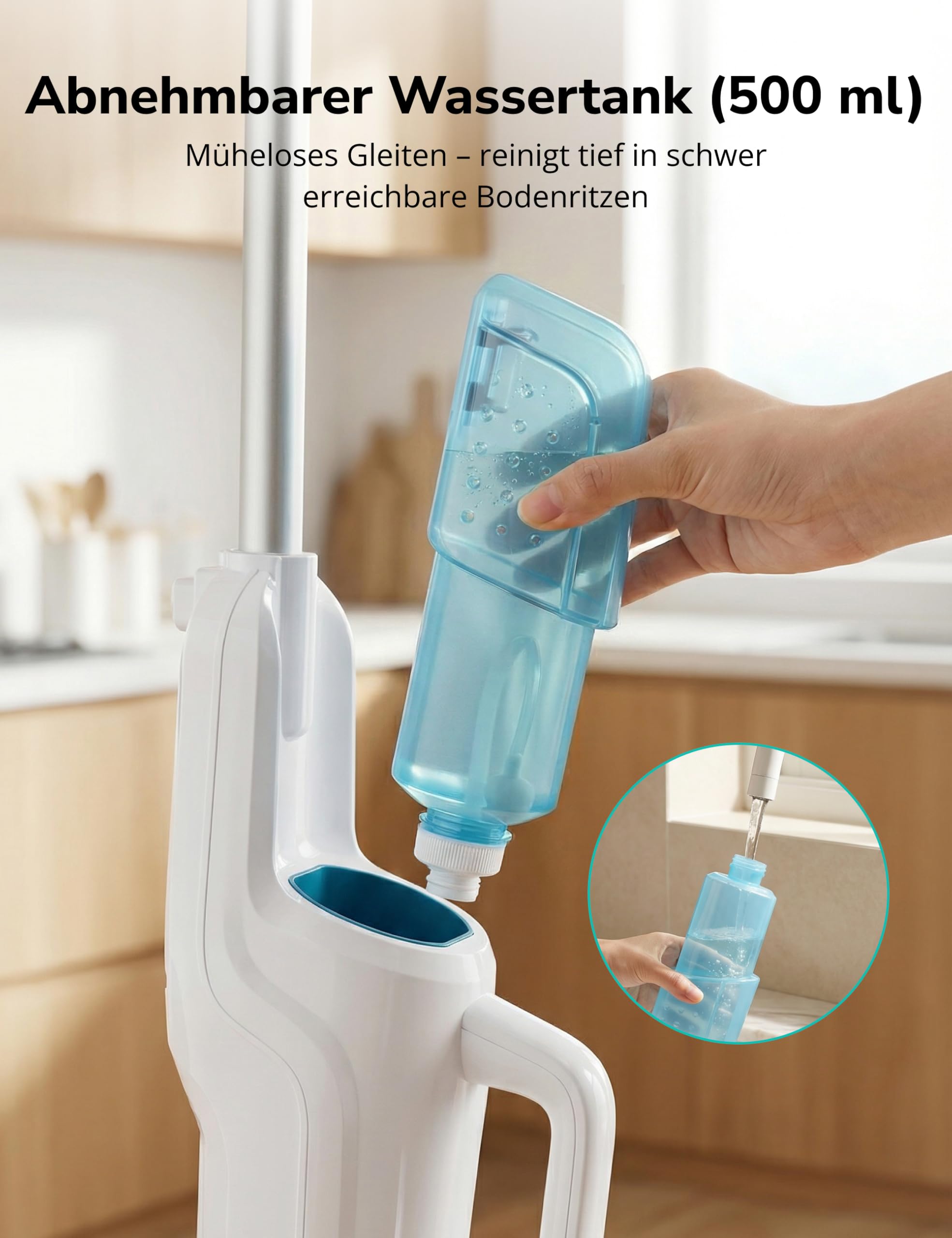 Dampfreiniger 10-in-1 mit Handgerät, 15s Schnellaufheizung, 2 Dampfstufen & Sprayfunktion, 500 ml Tank, Steam Mop für Fliesen, Laminat, Parkett, Teppich, Küche, Bad, Auto