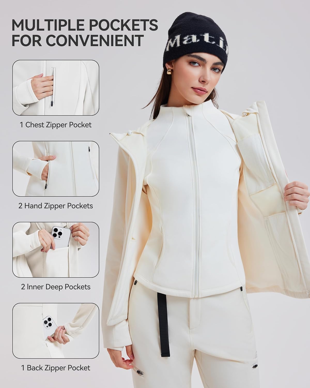 Mudere Women's Softshell Jacket with Hood Fleece Lined Warm Lightweight Windbreaker Waterproof Coat for Outdoor Hiking - Image 3