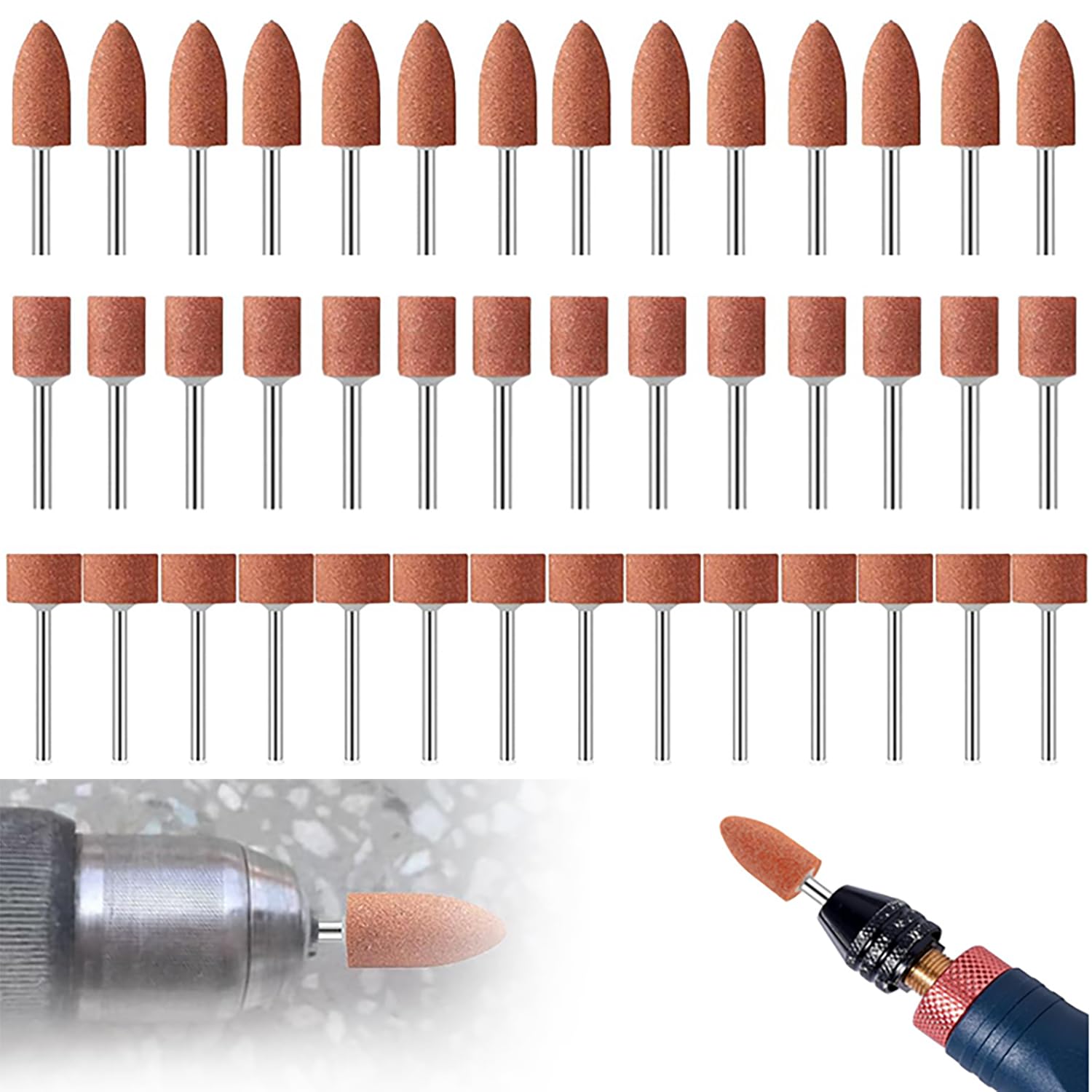 42Pcs Set di Accessori per Mole in Ossido di Alluminio per Utensili Rotanti, Mandrino Abrasivo con Gambo da 3 mm per Smerigliare e Affilare il Metallo,Testa di Levigatura e Lucidatura