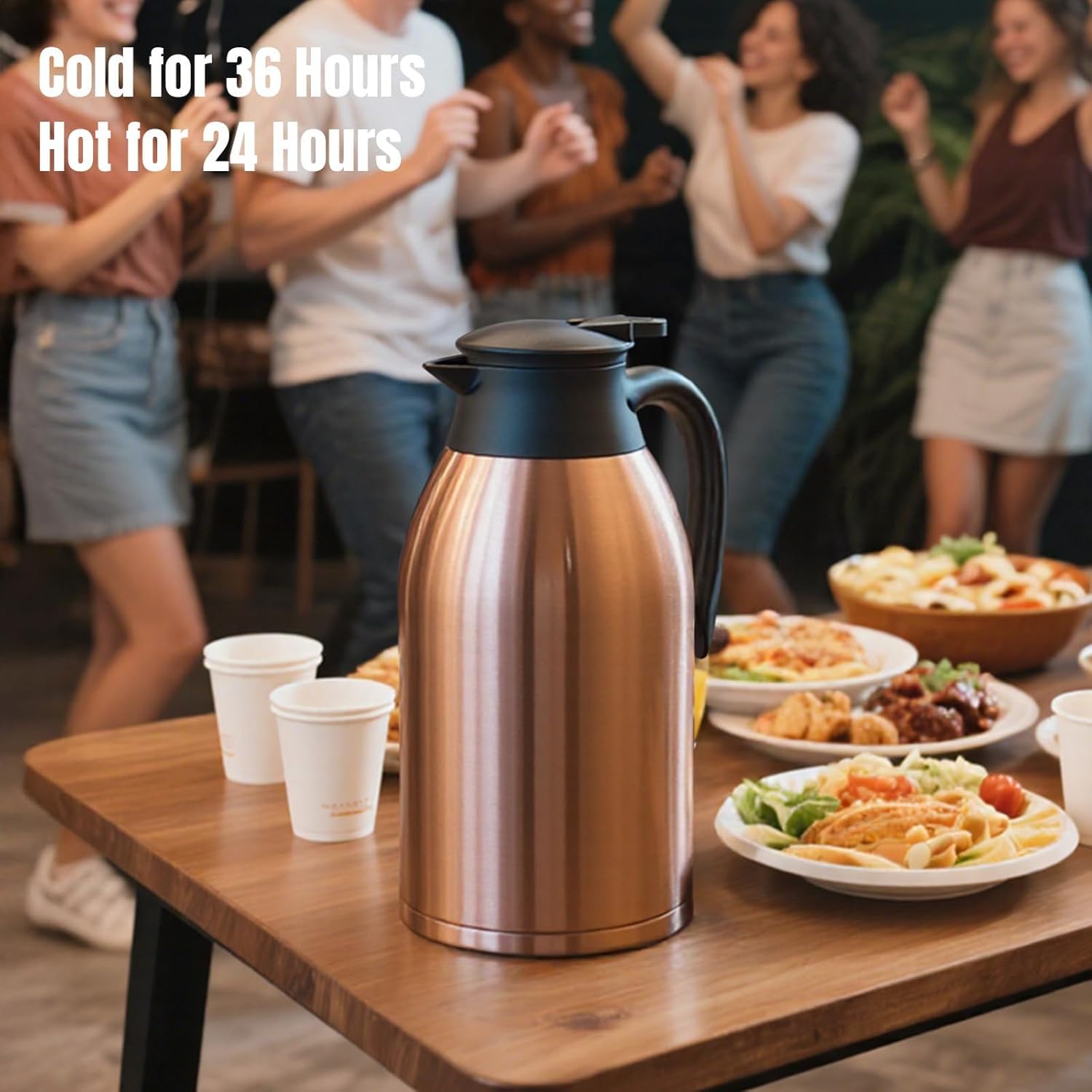 PARACITY 68oz Thermal Coffee Carafe Stainless Steel, Coffee Carafes for Keeping Hot, Double Walled Vacuum Insulated Coffee Urn for Coffee & Tea, Home & Office (Gold Brown)