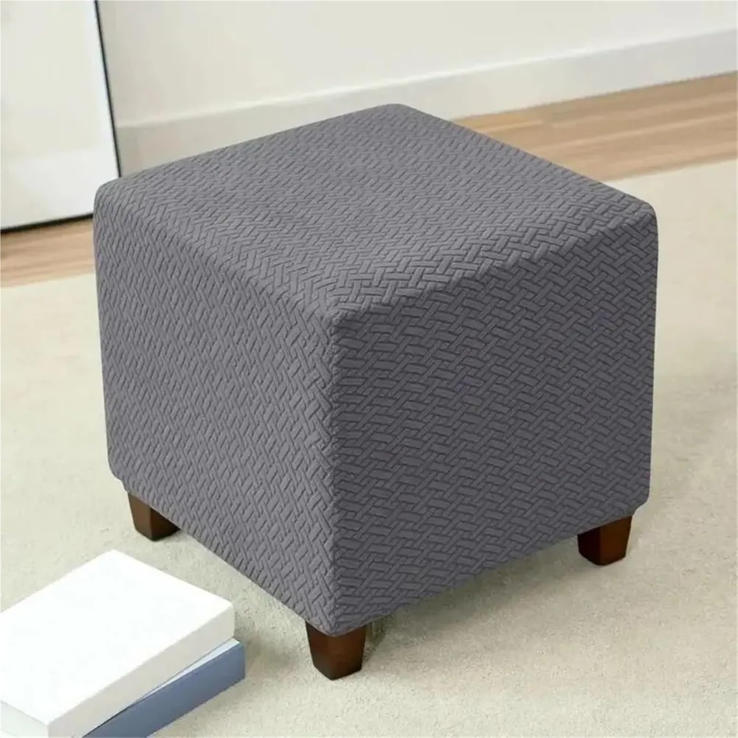10pcs Universal Ottoman Stool Cover T-Shaped Pattern Stretchable Sofa Footrest Slipcovers Thickened Elastic Band Jacquard for Living Room,Bedroom(Coffee)