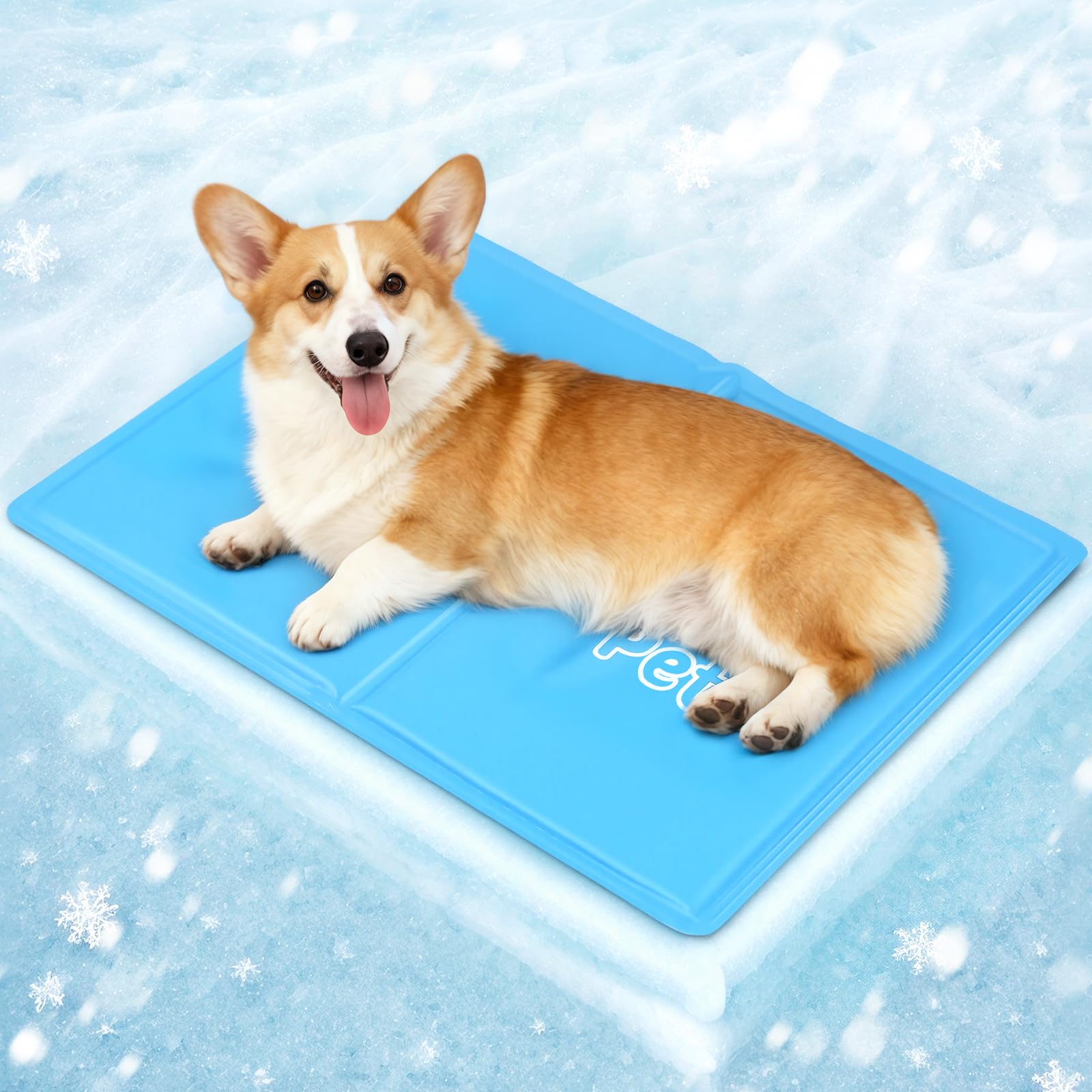 Pawtasy Medium Dog Cooling Mat 65x50cm, Pressure-Activated Self Cooling Pad with Non-Toxic Sponge-Gel, Waterproof & Scratch-Resistant Oxford Fabric, for Corgi & Frenchie Blue