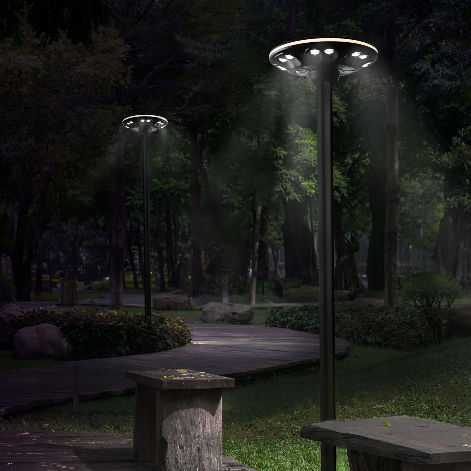 Solarna Lampa Uliczna Ogrodowa UFO Okrągła LED Videx 1400lm Czujnik + Pilot
