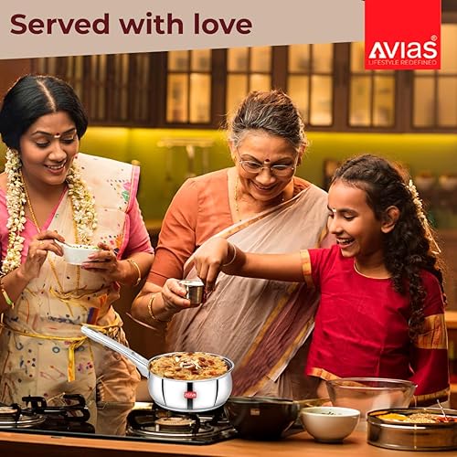 Miniatura 7 de AVIAS INOX IB - Cacerola de acero inoxidable de 6.3 in con tapa de vidrio, sartén de té, sartén de inducción y estufa de gas, parte inferior para