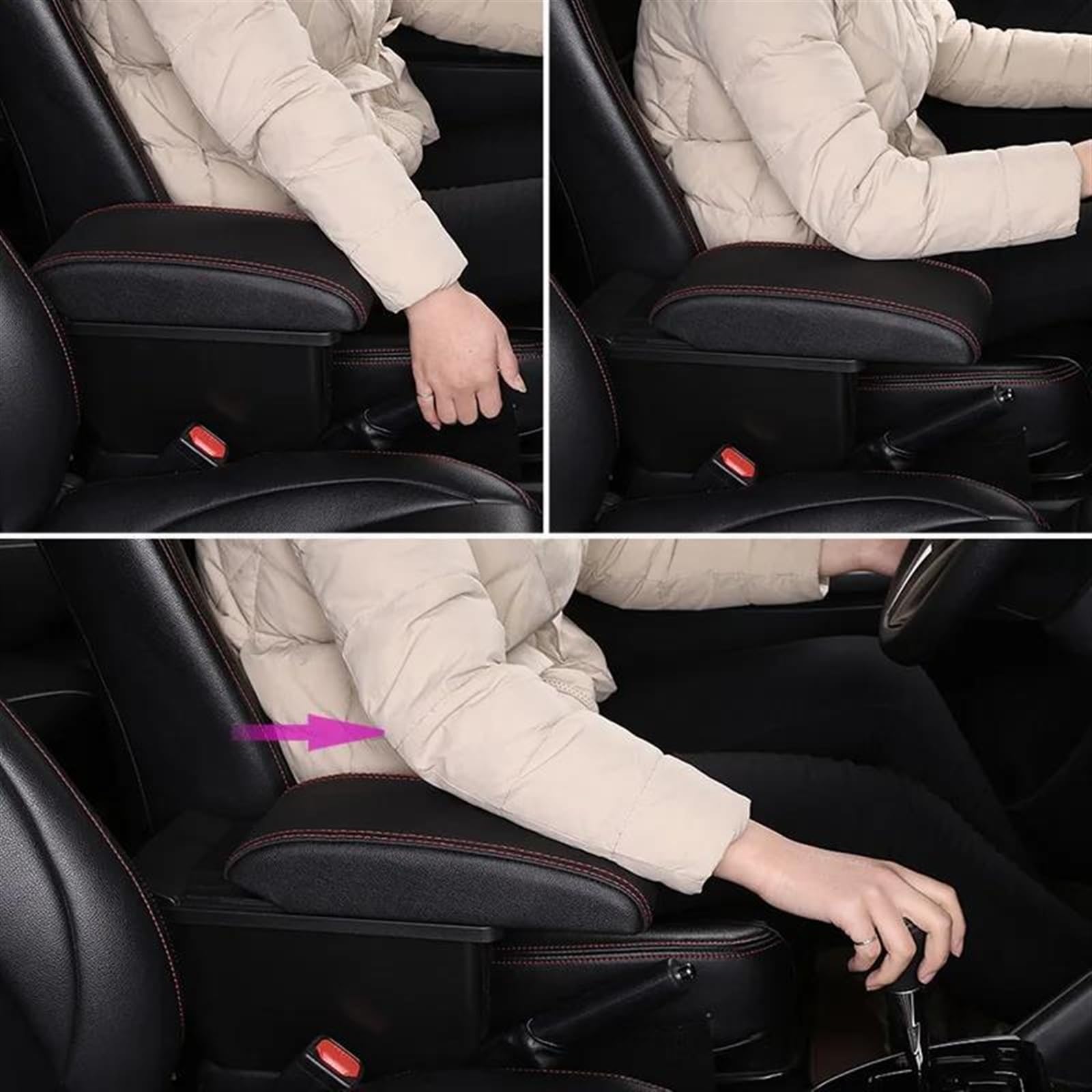 Box Bracciolo Con Supporto Multifunzionale Accessori Per La Modifica Degli Interni Dell'auto Imbottiti In PU Per Rio III 2011-2016 Consolle centrale(A1 Black red leather)