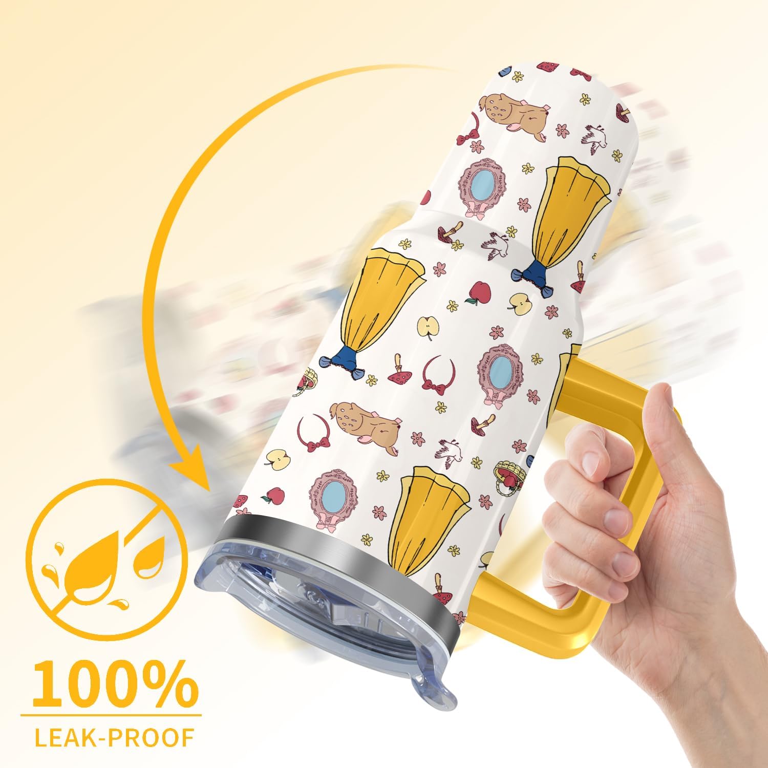 Cartoon Fairy Tale Princess Tumbler with Handle & Straw | Princesses Dress and Mirror | Travel Coffee Mug -Birthday/Christmas Gift to Girl/Women - Image 2