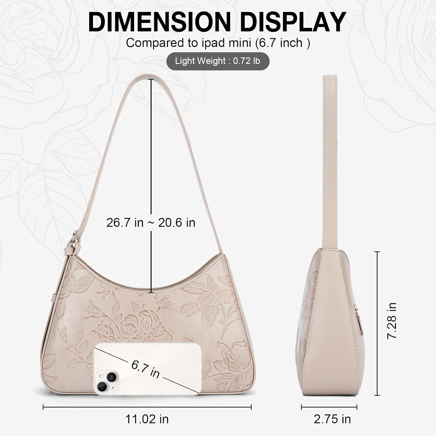 Shoulder Bag for Women Vegan Leather Crescent Hobo Bag Clutch Underarm Purse Top-Handle Handbag Embossed Design | Adjustable Strap, Breathable Material, Gift for Women, Lightweight Purse - Image 3