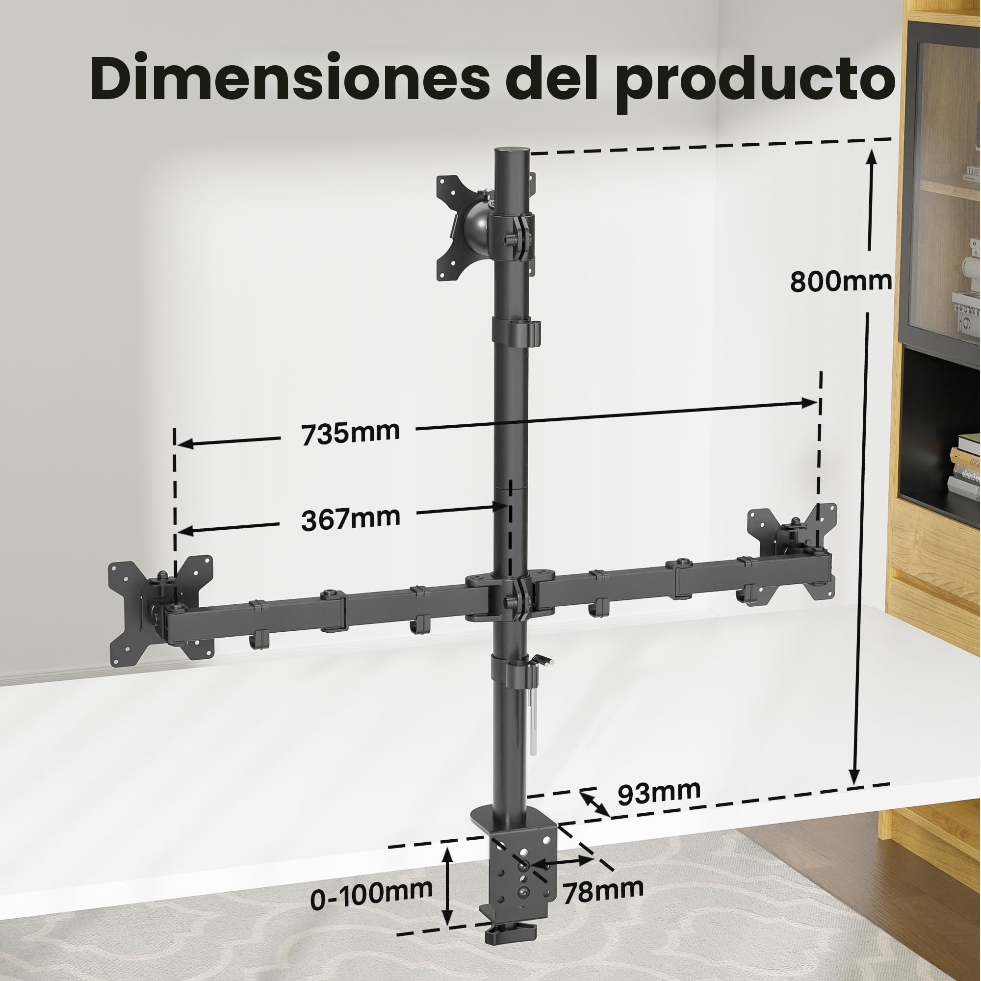 BONTEC Soporte para Monitor Triple, Para 1 Pantalla de 32 Pulgadas y 2 de 27 Pulgadas, Soporta 10 kg, Brazo con Ajuste de Movimiento Completo, VESA 75/100mm, Soporte de Escritorio para Oficina, Gaming
