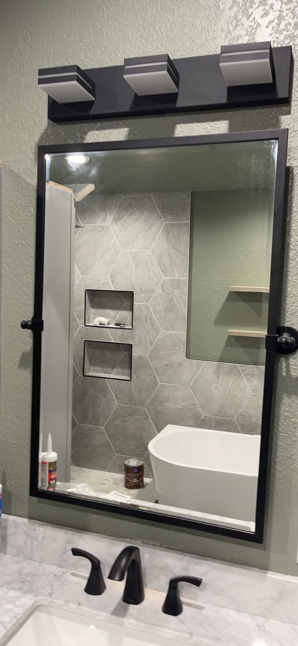 18/mo Finance Black Metal Framed Pivot Rectangle Bathroom Mirror
