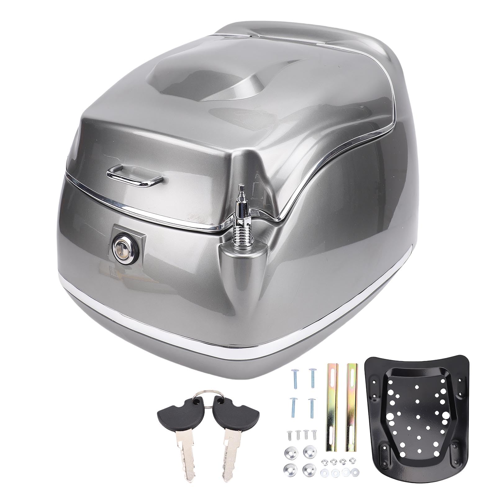 Boîtier Arrière de Moto Design élégant Boîte de Rangement étanche 38L pour Motos Vélos Scooters (Lune Argent)