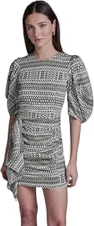 BCBGeneration Women's 3/4 Puff Sleeve Jewel Neck Ruched Sheath Mini Dress Price In India