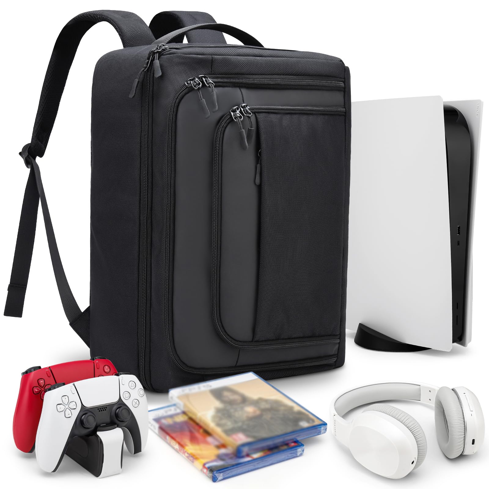 GDNasist Game Console Backpack for PS5 Protective Carrying Case Compatible with Playstation5 Console Base 15 6 Laptop Headset