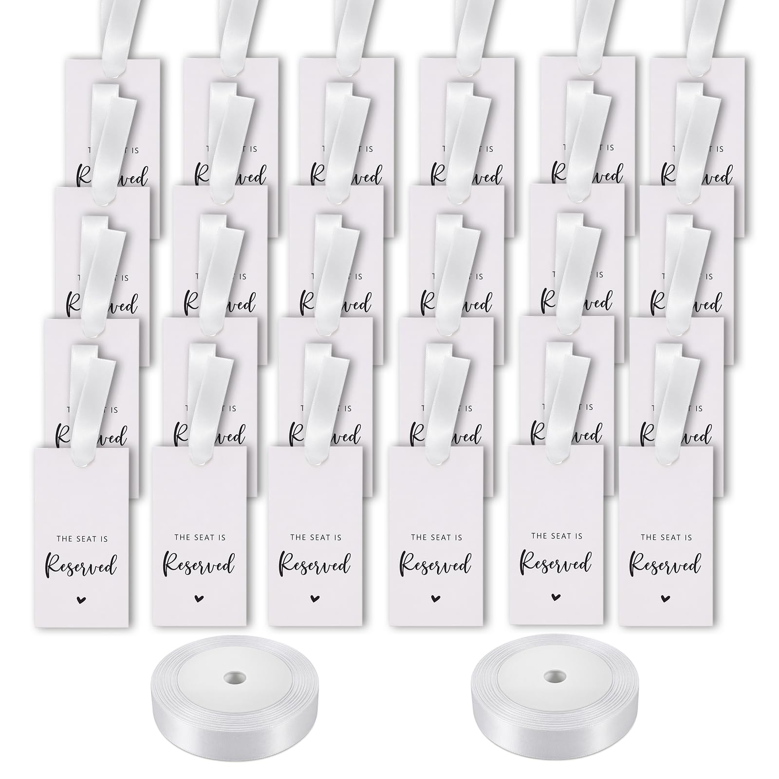 24 Pcs Reserved Signs for Wedding Chairs with Ribbon, Ivory White Reserved Seating Tags for Church Pews, Ceremony, Reception, Place Cards for Table Decor