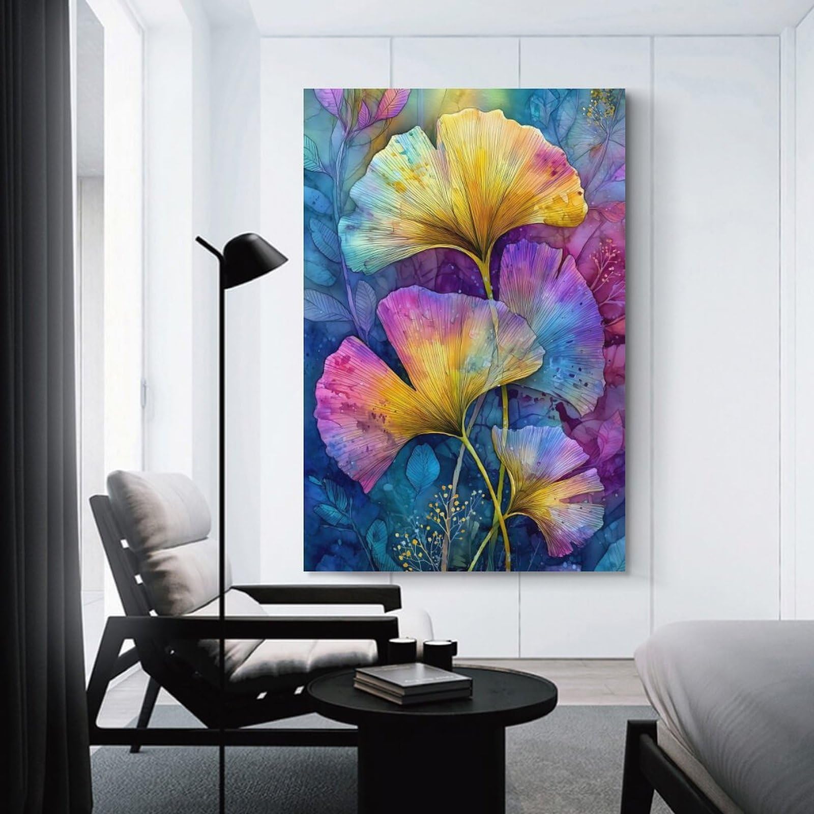Junmoney Colorful Ginkgo Leaves Watercolor Painting Room Decor Wall Art 08x12inch(20x30cm), for Wall Displays, Bedrooms Or Room Updates, Ideal for Building A Coordinated Art Wall