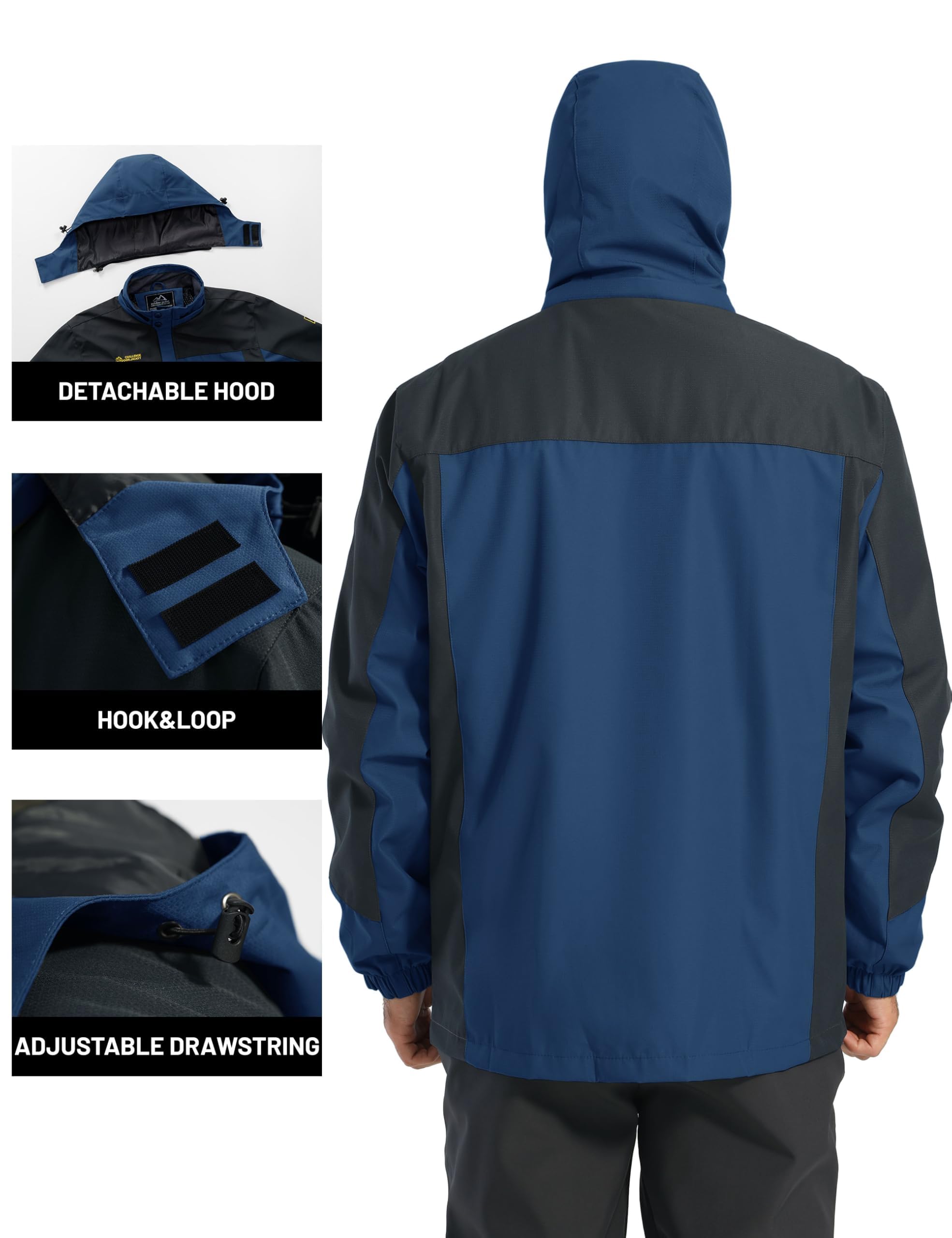 TACVASEN Chaqueta al Aire Libre de Los Hombres Chaqueta de Senderismo Impermeable Chaqueta de Campamento con Bolsillo con Cremallera