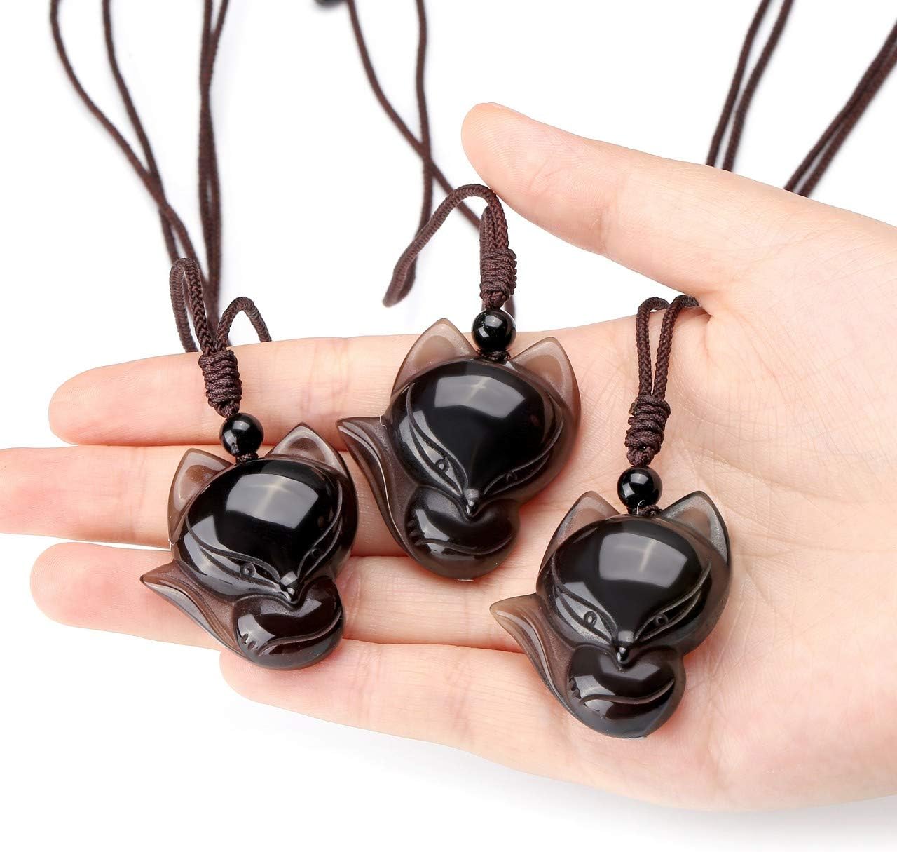 Top Plaza Womens Reiki Healing Crystal Ice Obsidian Gemstone Necklaces Adjustable Lucky Fox Amulet Protection Pendant Necklace Fox Jewelry - Image 3