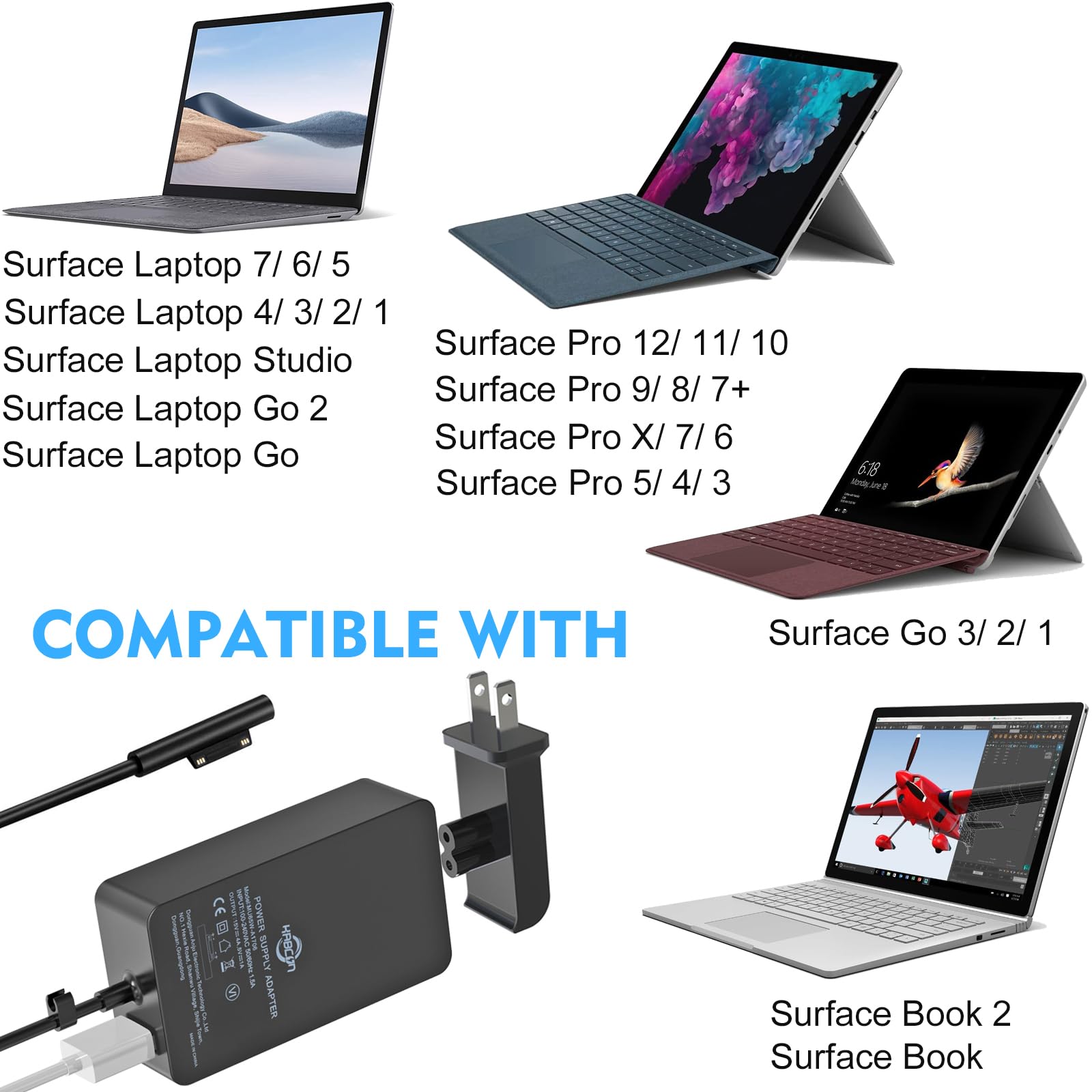 65W Surface Pro Laptop Charger for Microsoft Surface Pro 12 11 10 9 8 7+ X — Amazon image 2