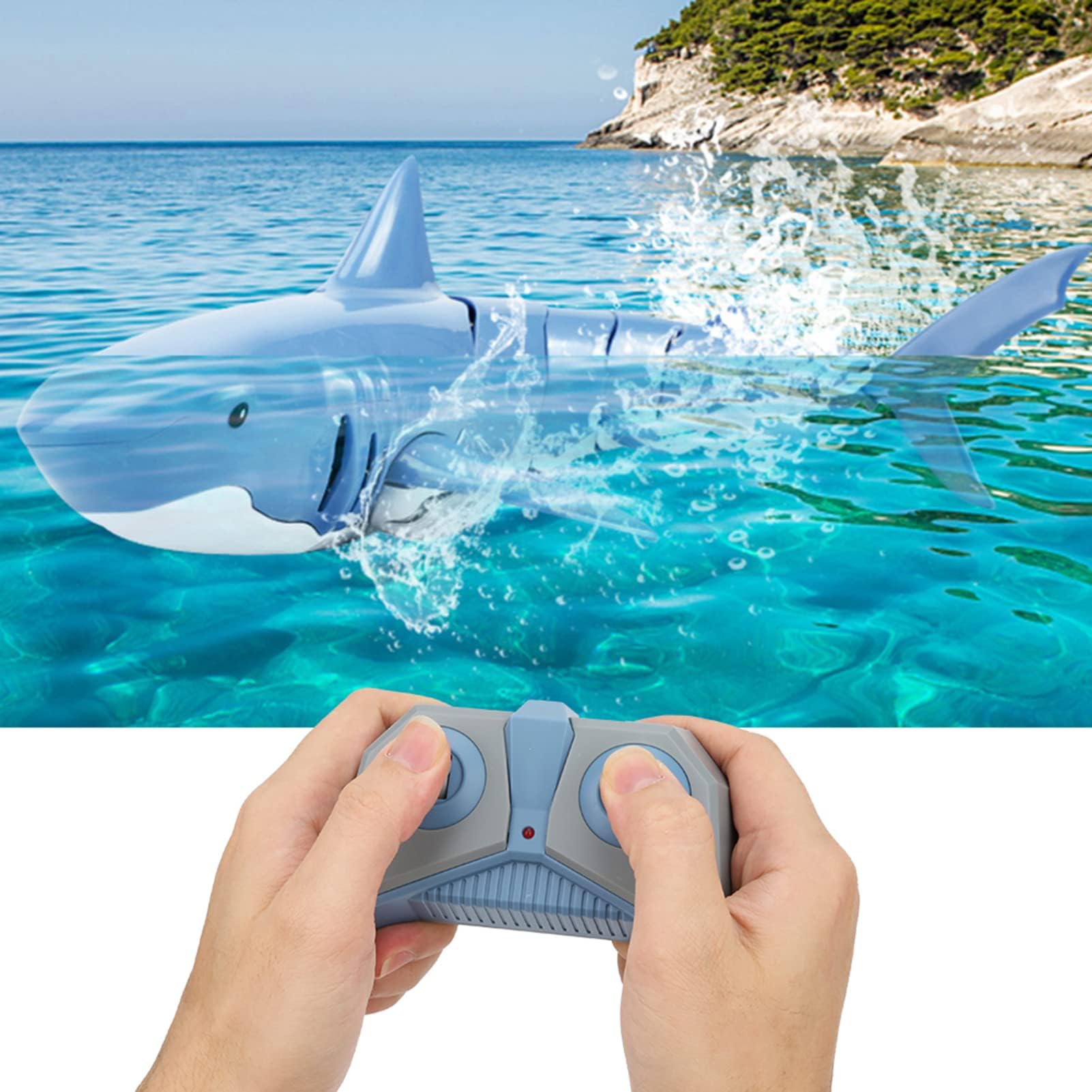 Alomejor 1:18 RC Squalo per Giocattoli da Piscina, Alta Simulazione 2.4G Giocattolo per Barca di Squalo Telecomando USB Ricaricabile Impermeabile Giocattolo per Barca di Pesce per Il dei