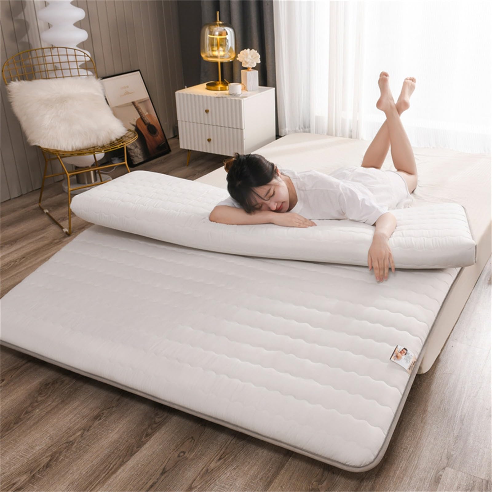 Materasso futon giapponese grigio pieghevole e arrotolabile comodo letto per campeggio e ospiti 200 x 220 cm cuscino portatile per viaggio