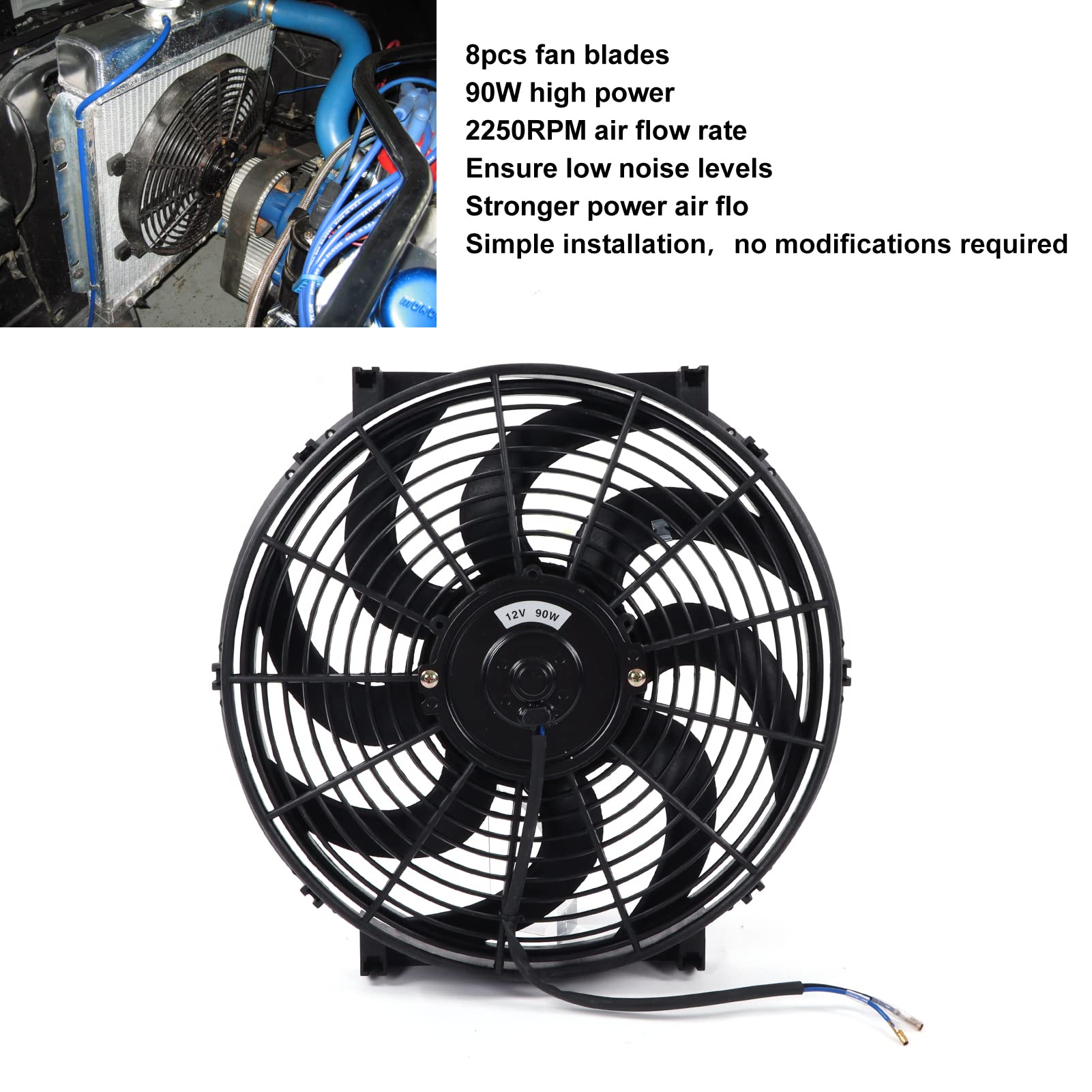 Ventola di Raffreddamento del Radiatore Elettrico, Kit di Montaggio della Ventola di Raffreddamento del Radiatore Elettrico Universale da 14 Pollici Ventola Sottile da 12 V 90 W Push Pull