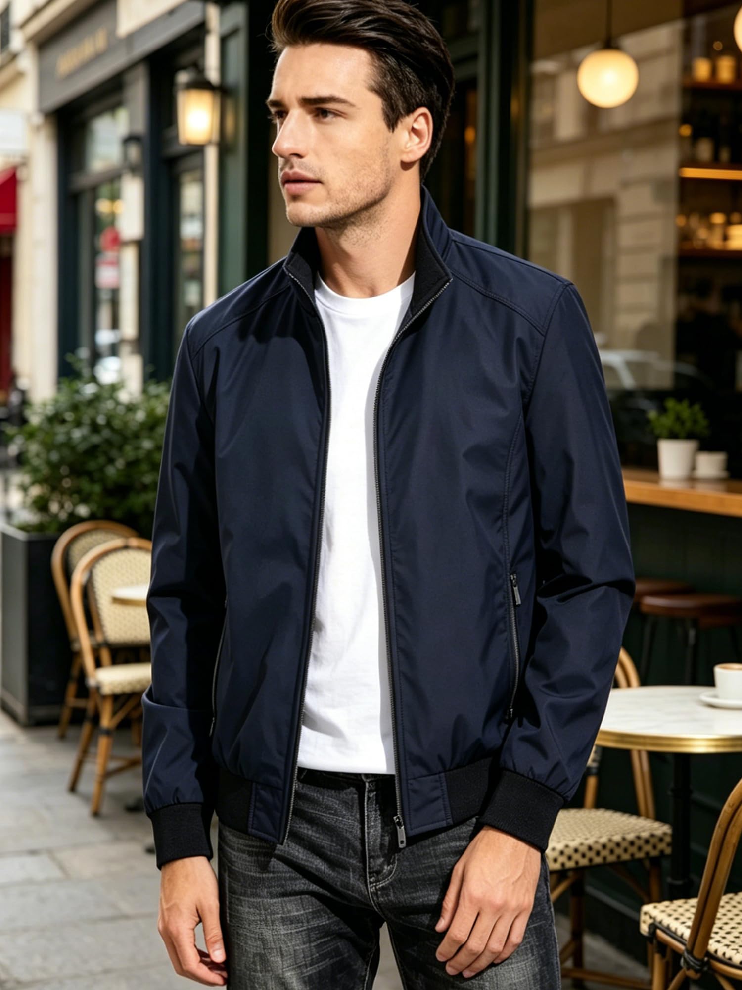FTCayanz Blouson Homme Casual Léger Veste Mi Saison Manches Longues Col Montant Manteau S-3XL