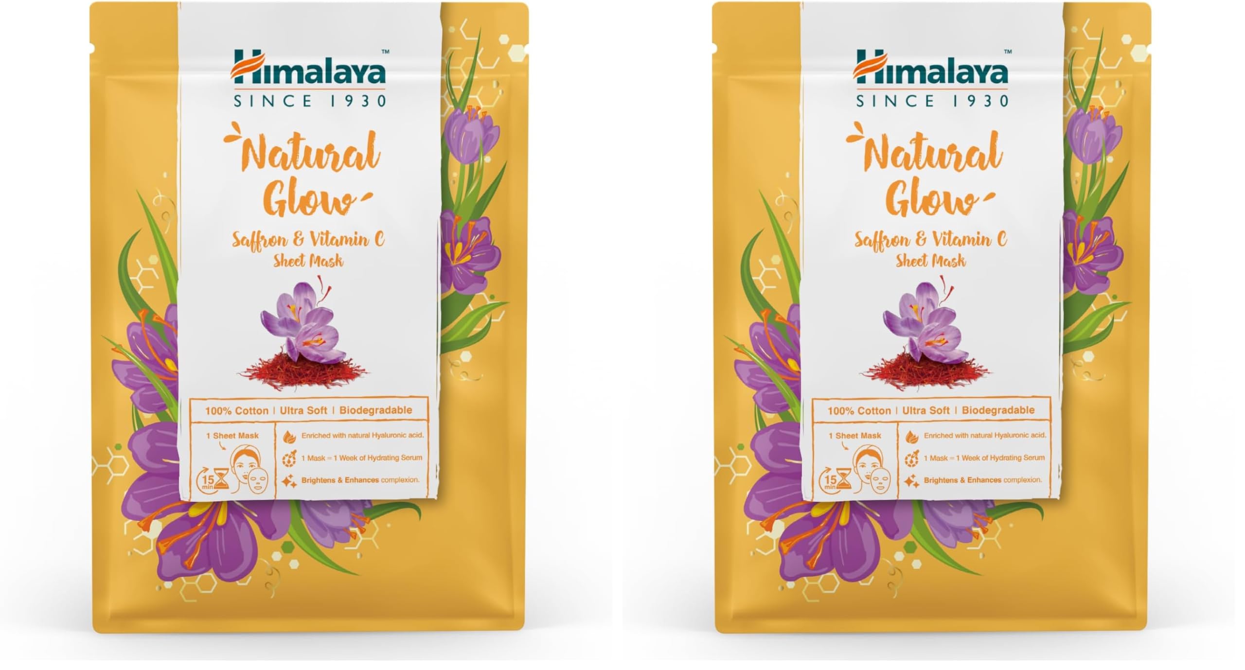 Himalaya Aydınlatıcı Kağıt Maske, Safran, C Vitamini, Hyaluronic Acid,%100 Pamuk, Geri Dönüştürülebilir, Tüm Ciltler, 30 gr (2 paketi)