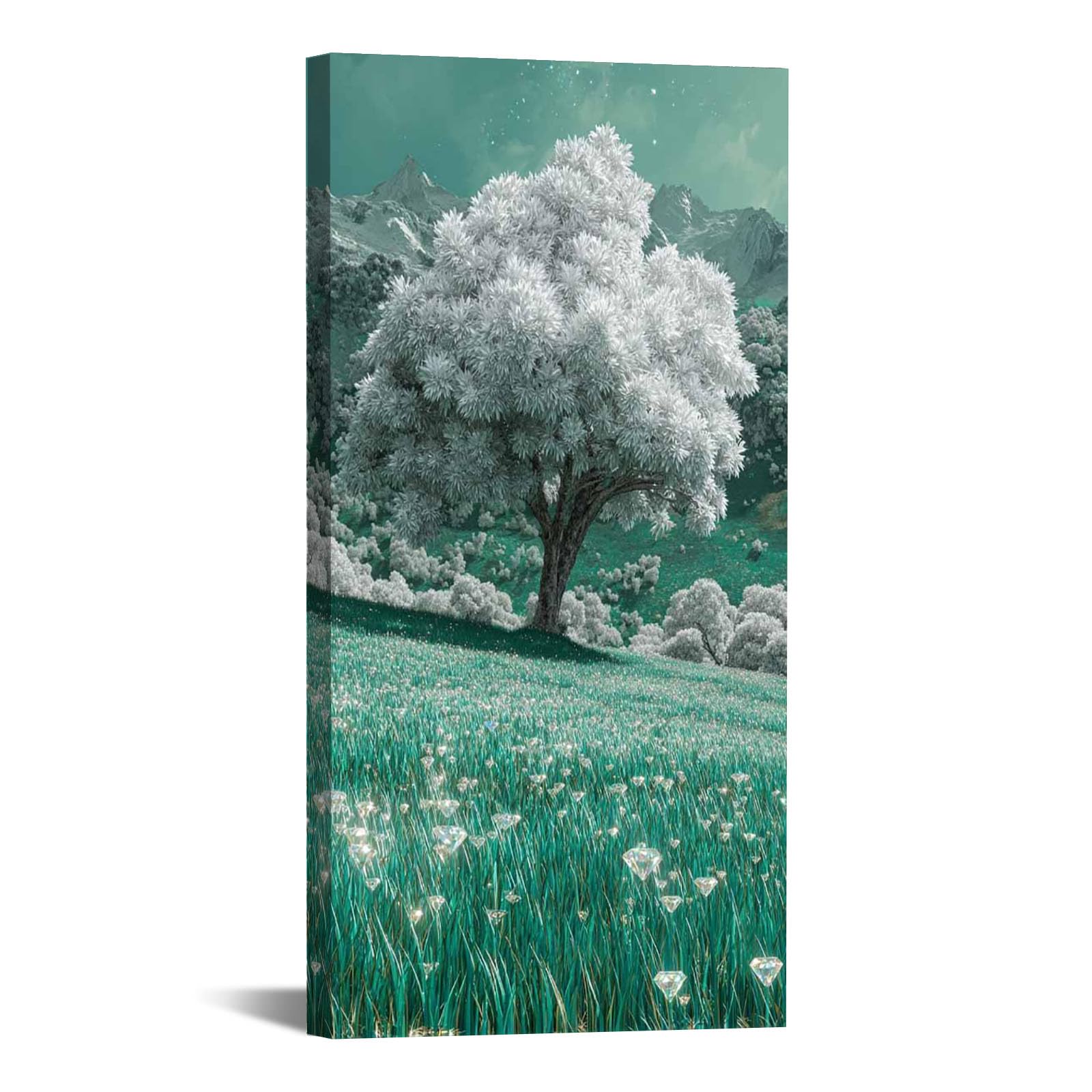 WIKEO Arbre de la vie abstrait tableaux Arbre abstrait de la nature Moderne Salon & Chambre Poster - Photos de plantes Peinture Murale Nature Tableau(blanc)-50x100cm Encadrée