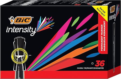 BIC Marcadores permanentes Intensity, marcadores permanentes de punta de cincel extra grandes, color negro, paquete de 36 unidades, marcadores