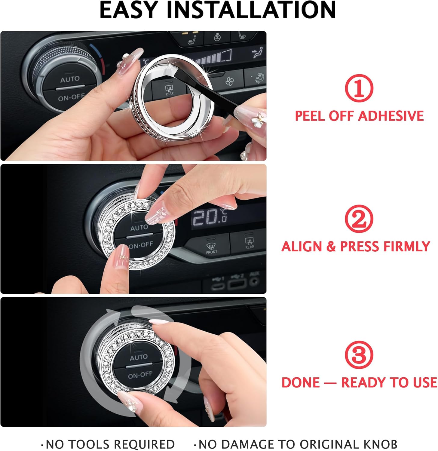 7PCS Crystal Knob Cover Trim Set - Zinc Alloy Rhinestone Interior Upgrade Bling Accessories, Stylish Control Knob Caps Compatible with 2019-2026 Nissan Altima with 8" Screen