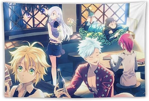 Amazon Co Jp 七つの大罪 タペストリー メリオダス エリザベス バン キング ホーク エスカノール マーリン ディアンヌ タペストリー 大判 壁掛け 壁飾り 人気 アニメ布ポスター 子供 部屋の装飾 ファッション ギフト 60 X90 ホーム キッチン