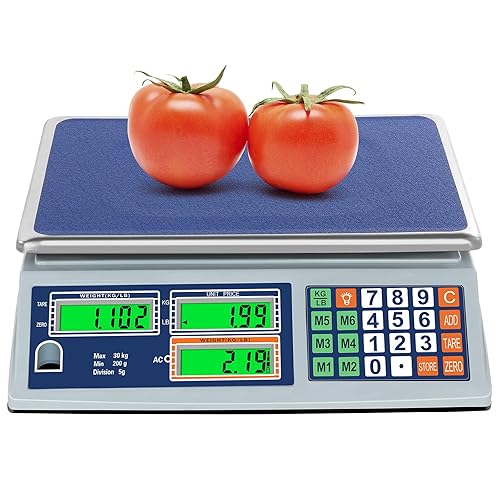 Báscula de cálculo de precios de 66 lb30 kg de doble LCD digital comercial con plataforma de acero inoxidable, báscula comercial recargable de