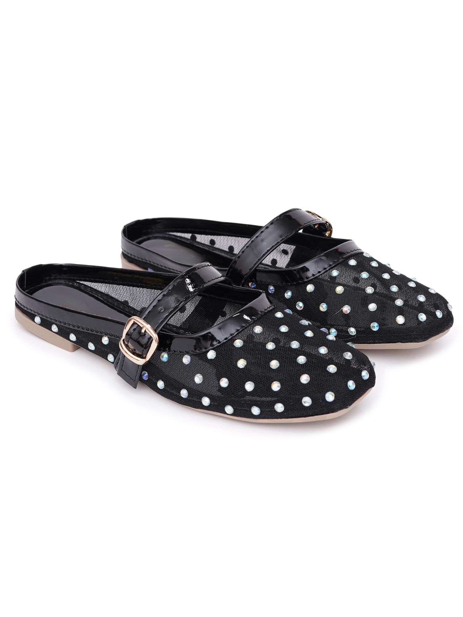 Elegant Mesh Mules for Women | Slip-On Square Closed Toe Flat Sandals with Buckle Detail | Comfortable Stylish Footwear for Office & Casual-image-39