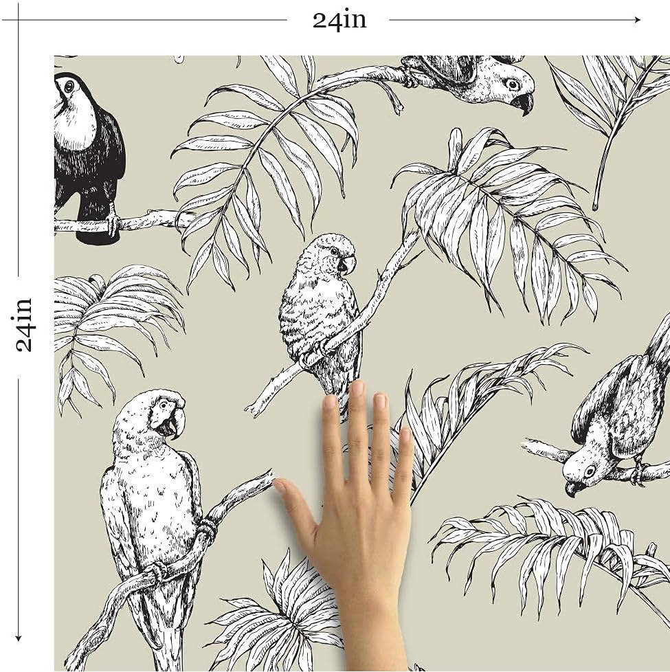 Walls By Me Peel and Stick White Bird Animal Removable Wallpaper 4868-2ft x 4ft (61x122cm)