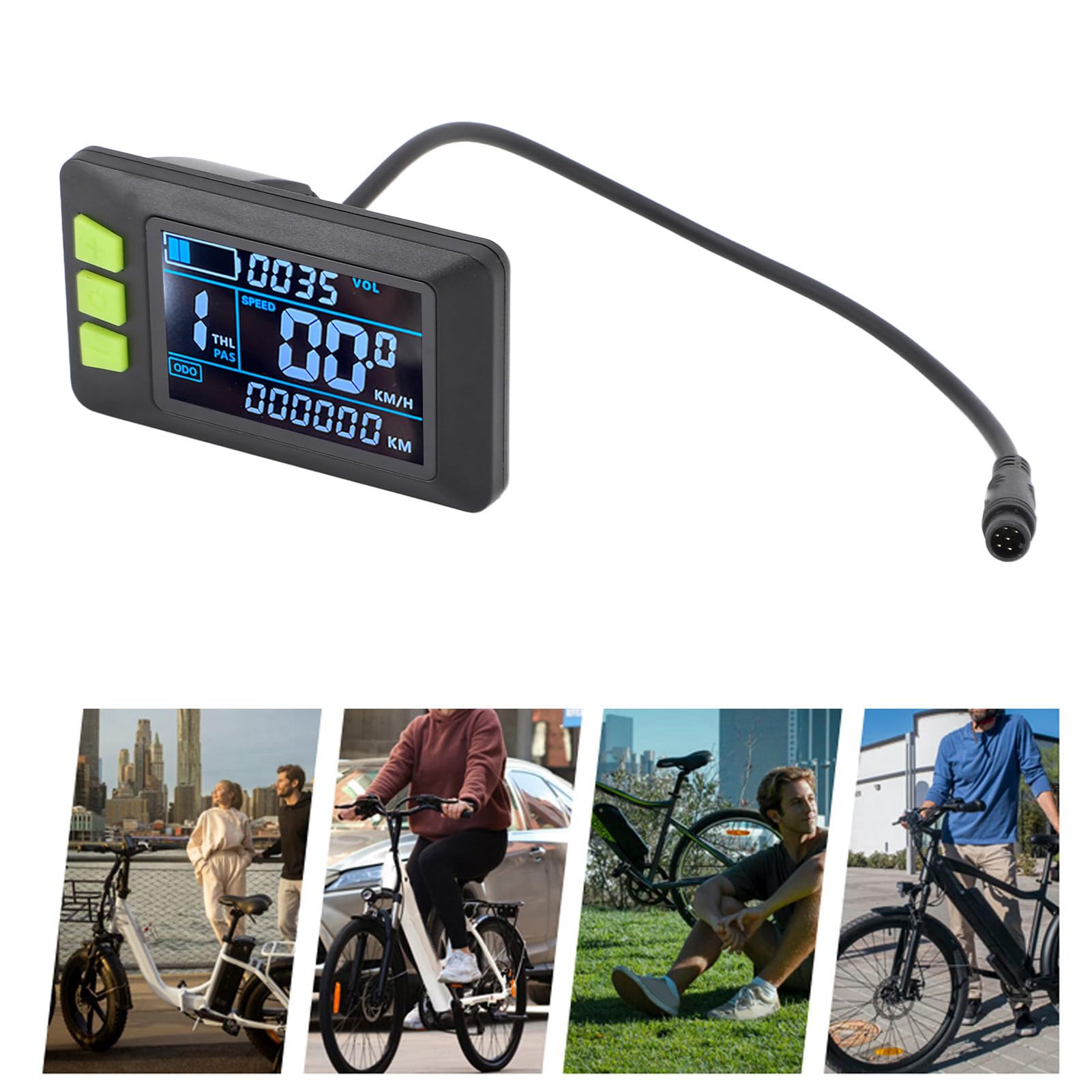 Electric Bike LCD Panel Screen, Large Screen Bicycle Speedometer Bike Computer USB interface Suitable for Bicycles and Scooters