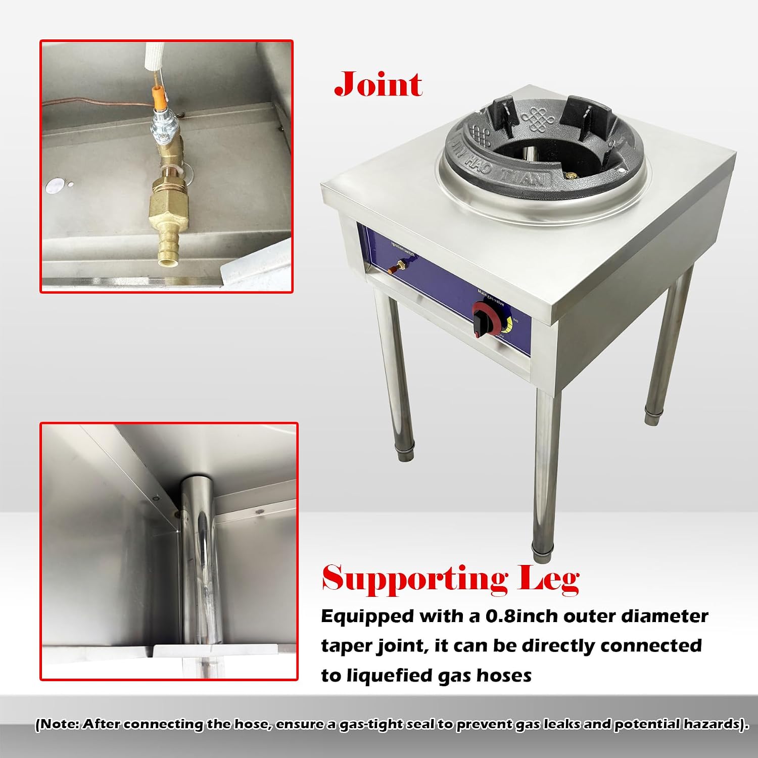 10" LPG Commercial Gas Wok Stove, High Pressure Single Burner, High Fire Stove Stainless Steel for Restaurant Kitchen