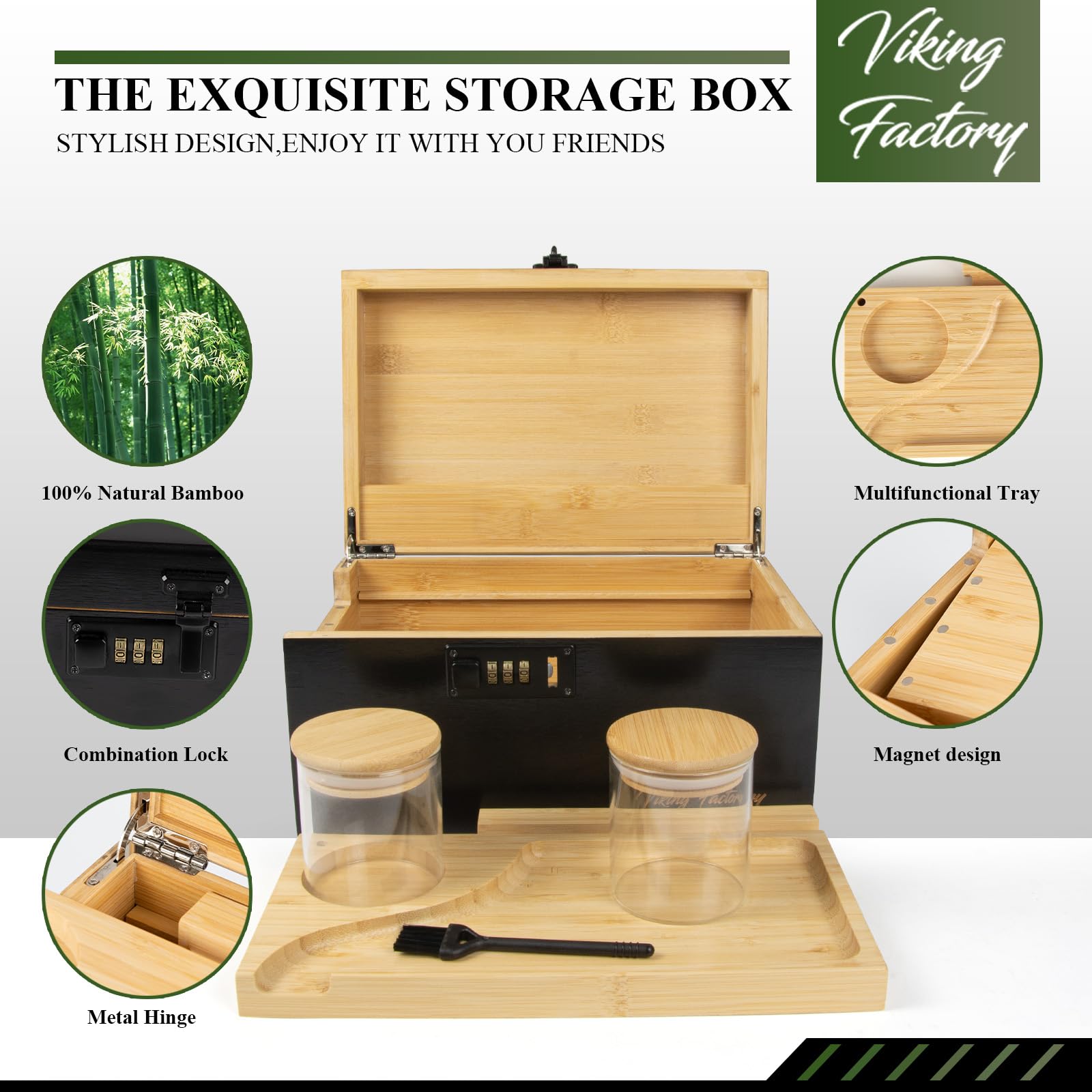 Viking Factory Bamboe Opbergbox Met Combinatieslot En Schuiflade - Groot Model