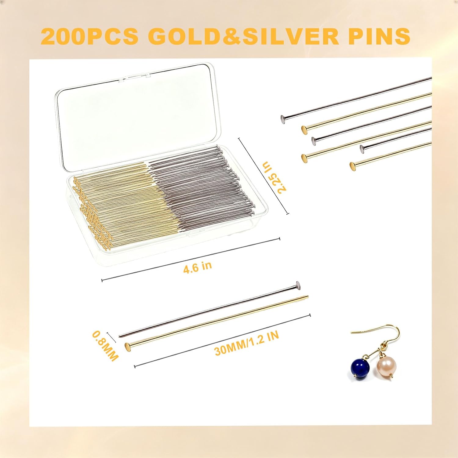 Straight Flat Pins 1.2 Inch Jewelry Making 200Pcs 30mm Eye Head Pin