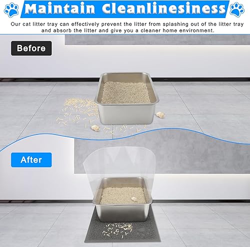 Miniatura 5 de YUEPET 1 juego de caja de arena para gatos de acero inoxidable con lados altos, bandeja de arena de metal duradera para gatos, bandeja de arena para
