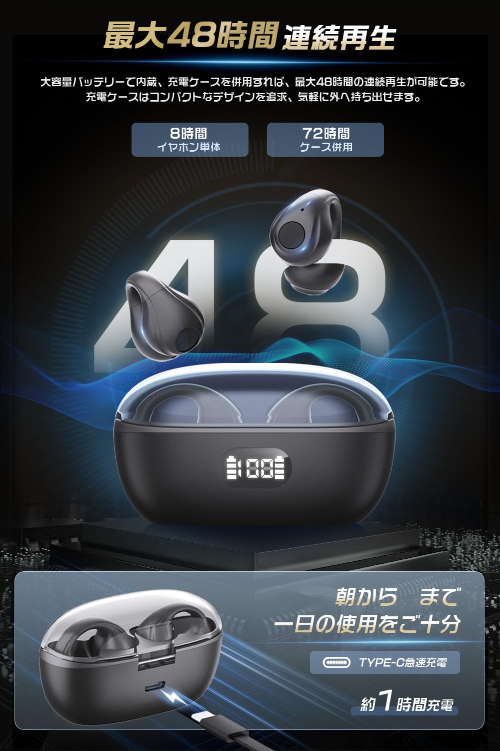 Amazon.co.jp: 【2024新モデル イヤーカフ イヤホン】bluetooth5.4