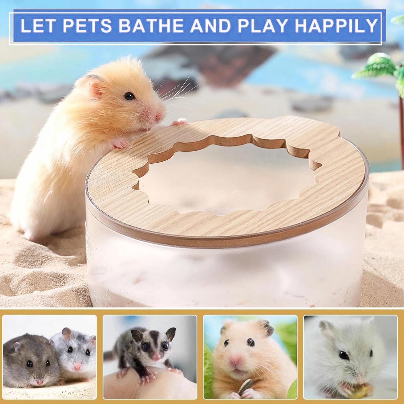 Bain de Sable Hamster Transparente Maison de Toilette pour Hamsters, Gerbille, Chinchilla, Hérisson (14x9cm)