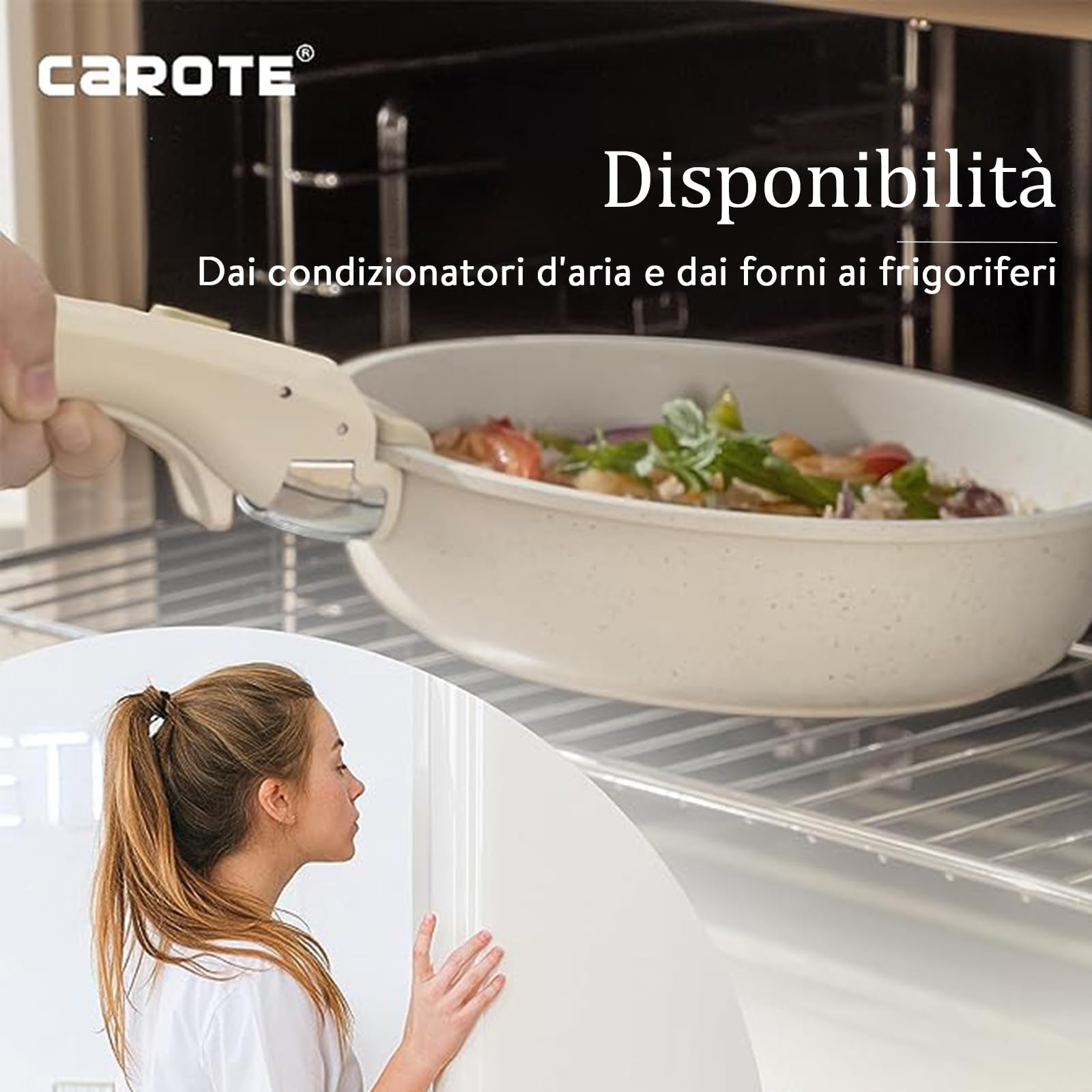 CAROTE Batteria da cucina a induzione 8 pezzi, rivestimento antiaderente, padella a induzione 20 cm, casseruola 18 cm/20 cm, padella 26 cm, manico rimovibile, coperchio, lavabile in forno