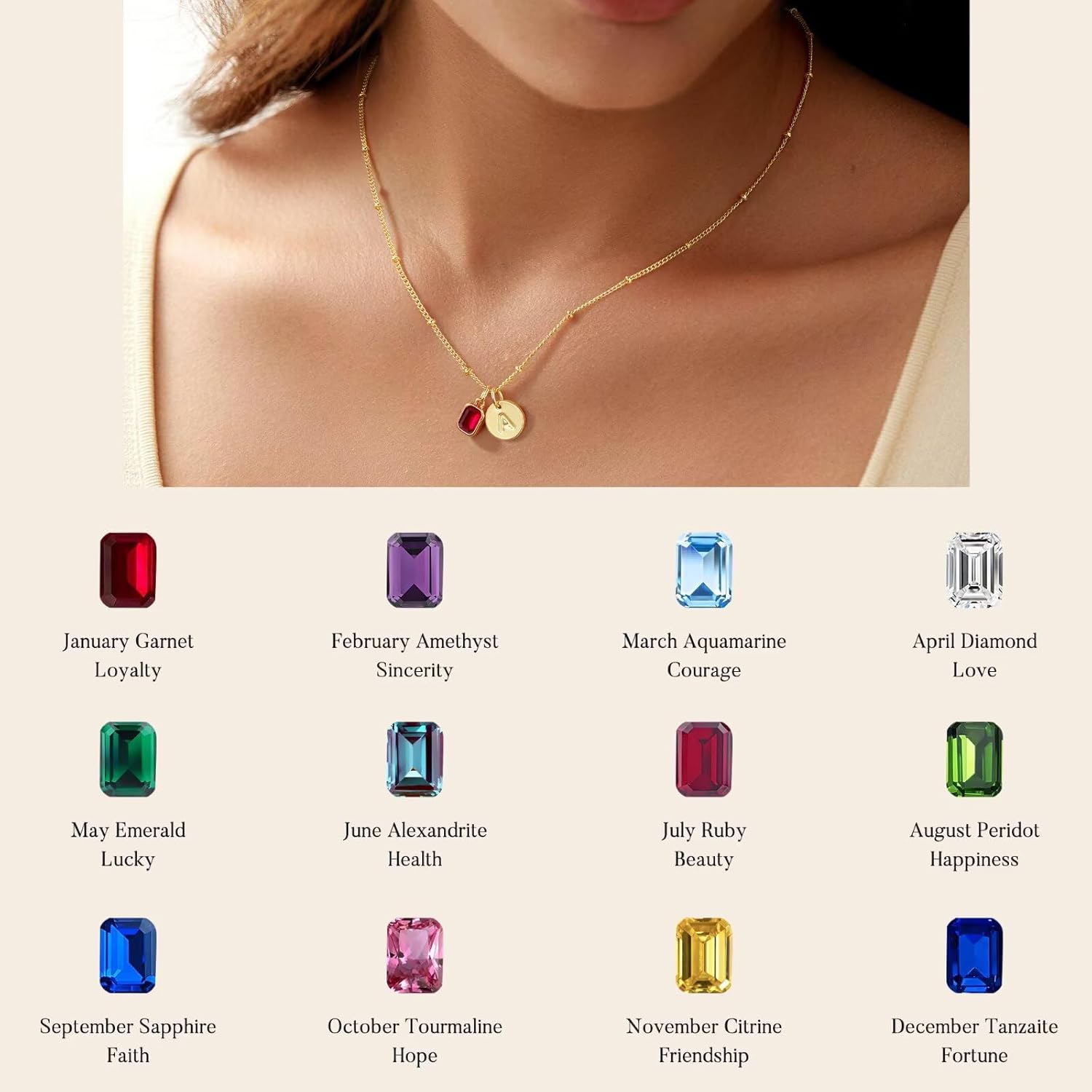 M MOOHAM Birthstone Initial Necklace for Women - Personalized Birthday Gift for Women Her Mom Grandma Wife Sister Birthstone Initial Pendant Necklaces Disc Letter A-Z Necklace - Image 6