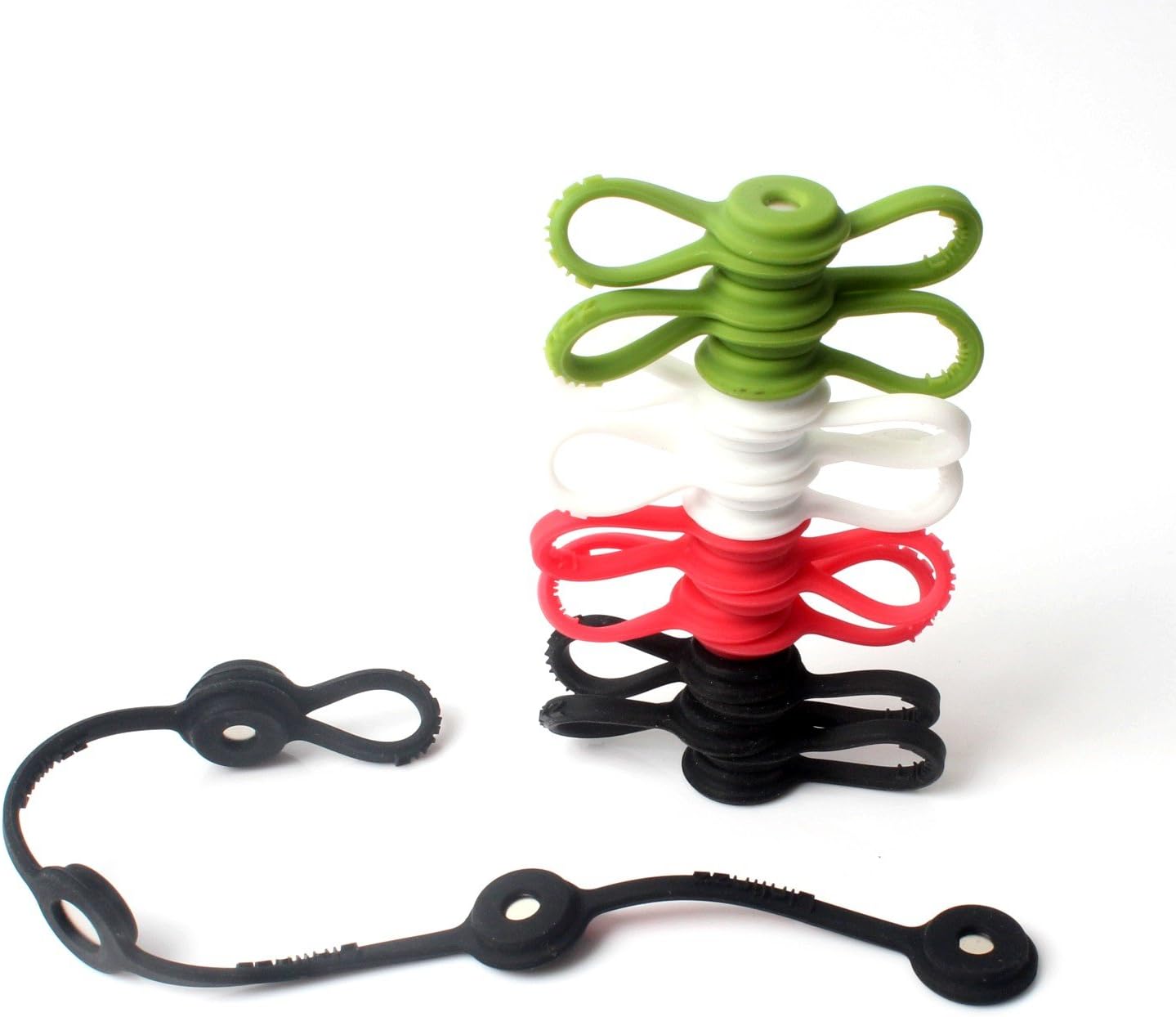 Strong Magnetic Silicone Twist Ties - Multi Color 4 Pack for Men & Women - Unique Gadgets for Cable Management and Organization, Hanging & Holding Stuff, Fidgeting, or Just for Fun (Magnetic Tape)