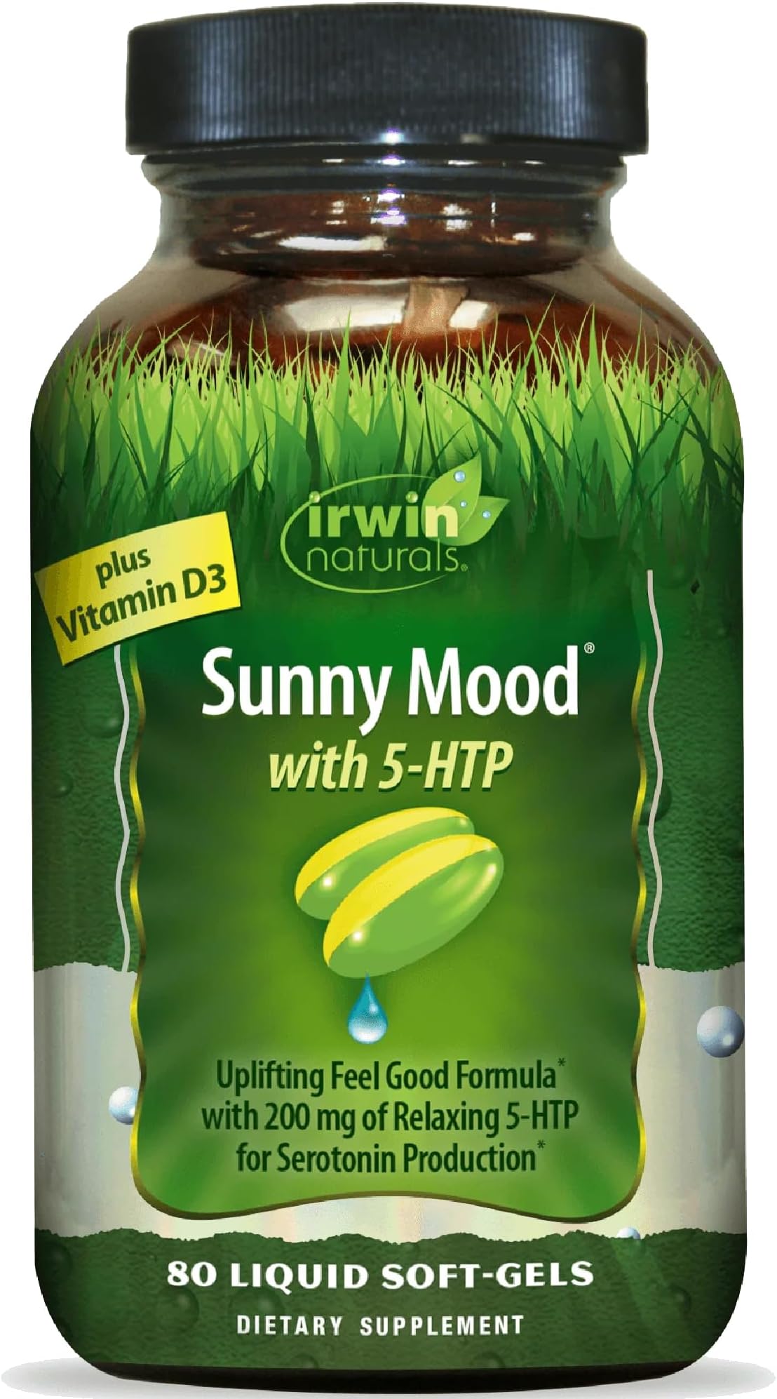Irwin Naturals Sunny Mood with 5-HTP - 80 Liquid Soft-Gels - Supports Emotional Well-Being & Relaxation - 40 Servings