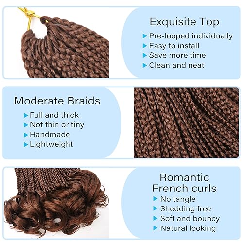 Miniatura 4 de Rizo francés de ganchillo de cabello trenzado francés con extremos rizados, trenzas de caja de diosa, cabello de ganchillo para mujeres negras,