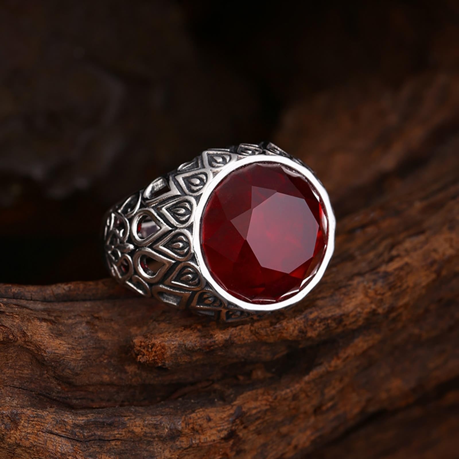 S925 Sterling Silber Freundschaftsringe Herren Wassertropfen | 925er Sterlingsilber Verlobungsring mit Zirkonia Rot Pärchen Ringe Hip-Hop Punk
